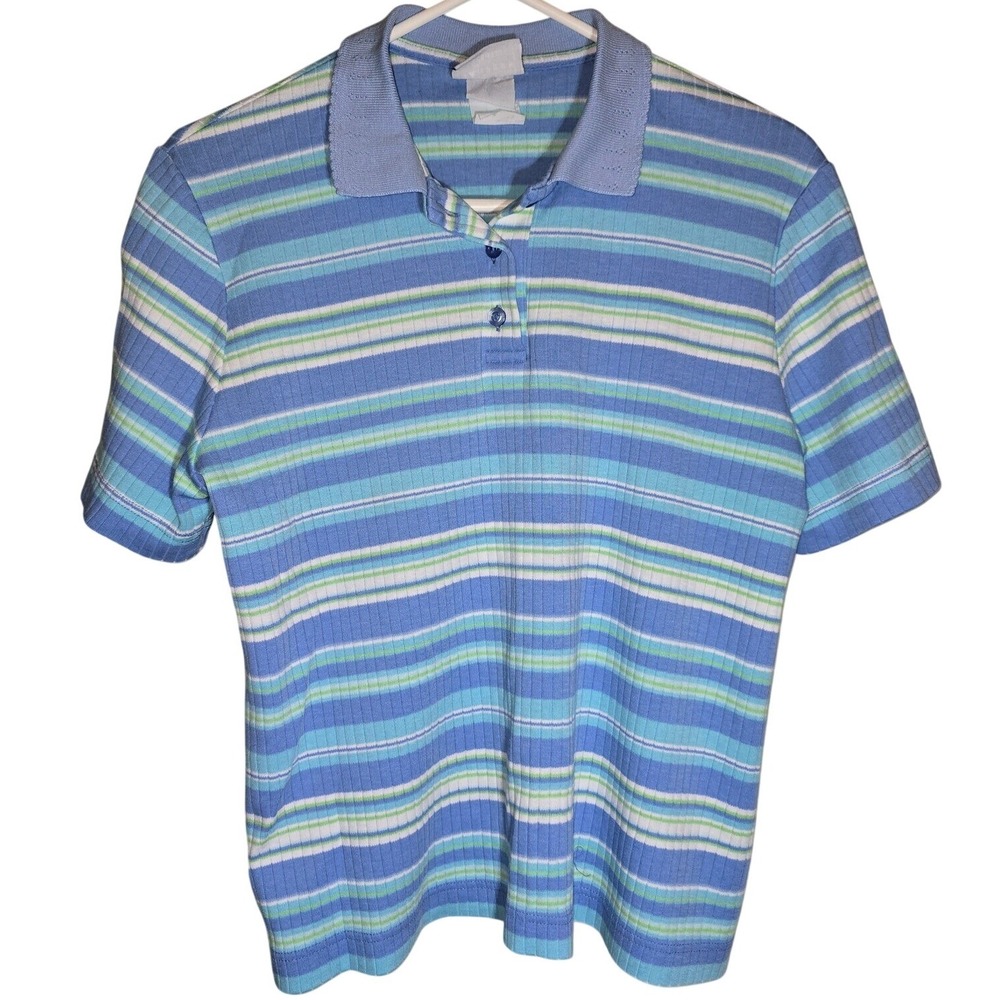 Jantzen Classics Lacey Collared short sleeve‎ collar t-shirt striped blue green